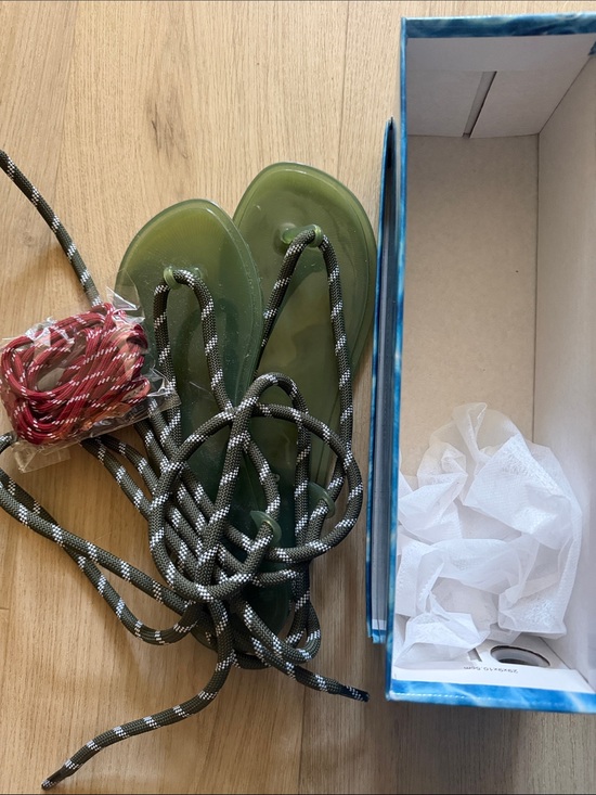 Jeffrey Campbell Shoes - Jeffrey Campbell Olive Green Rope Lace-Up Sandals with Black-White Cords